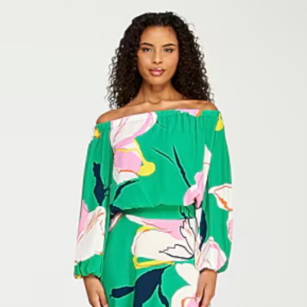 Premier Amour Green Off-Shoulder Floral Blouse Sz XL